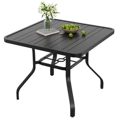 Soohow square table front view showing compact outdoor dining use and stability