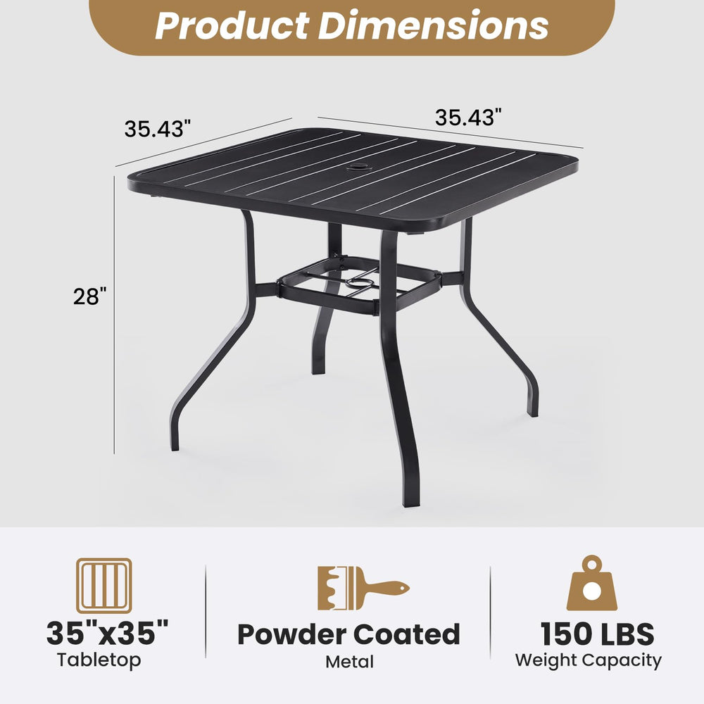 Soohow table with umbrella in patio setting providing shaded outdoor dining comfort