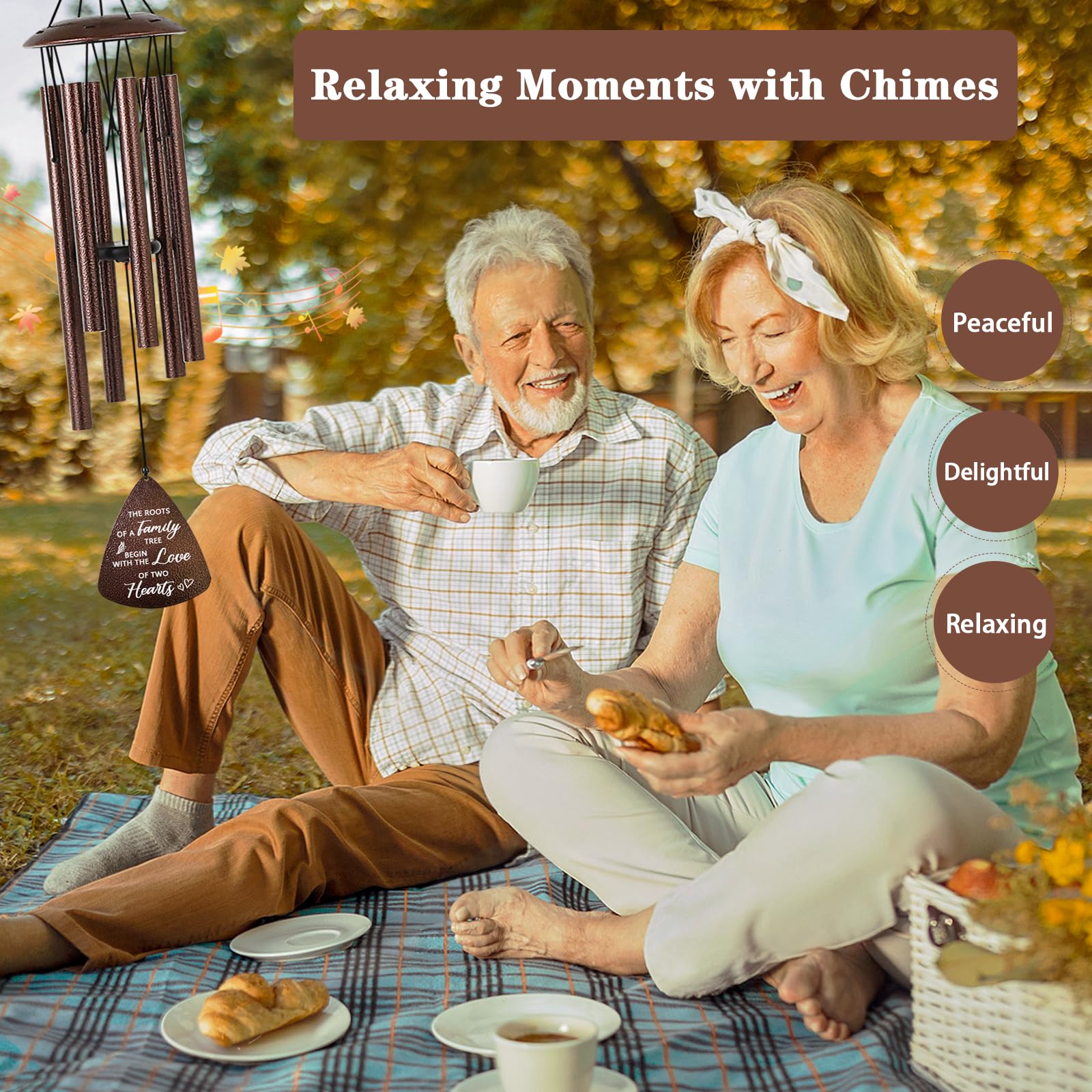 Soopau wind chime hanging on porch creating romantic, calming outdoor atmosphere