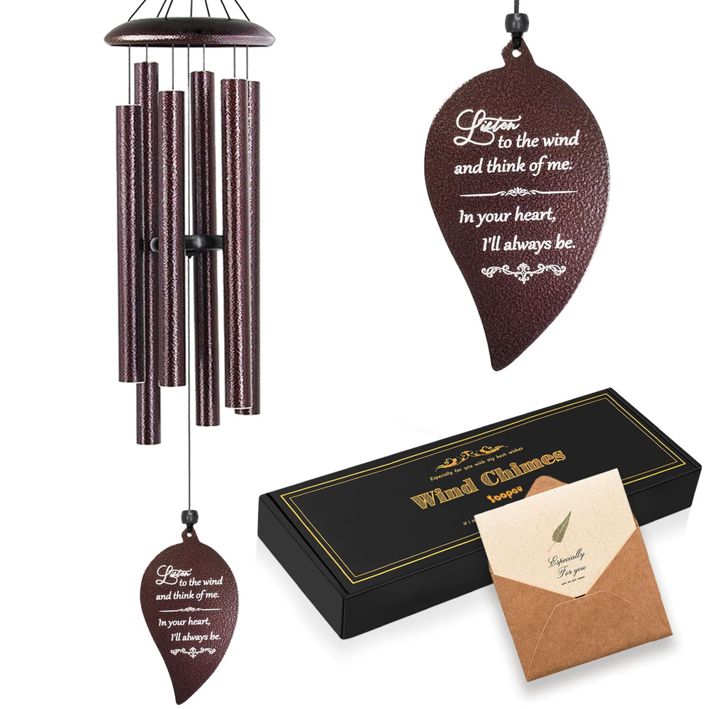 Soopau front view in gift box showing bronze chime, comforting presentation
