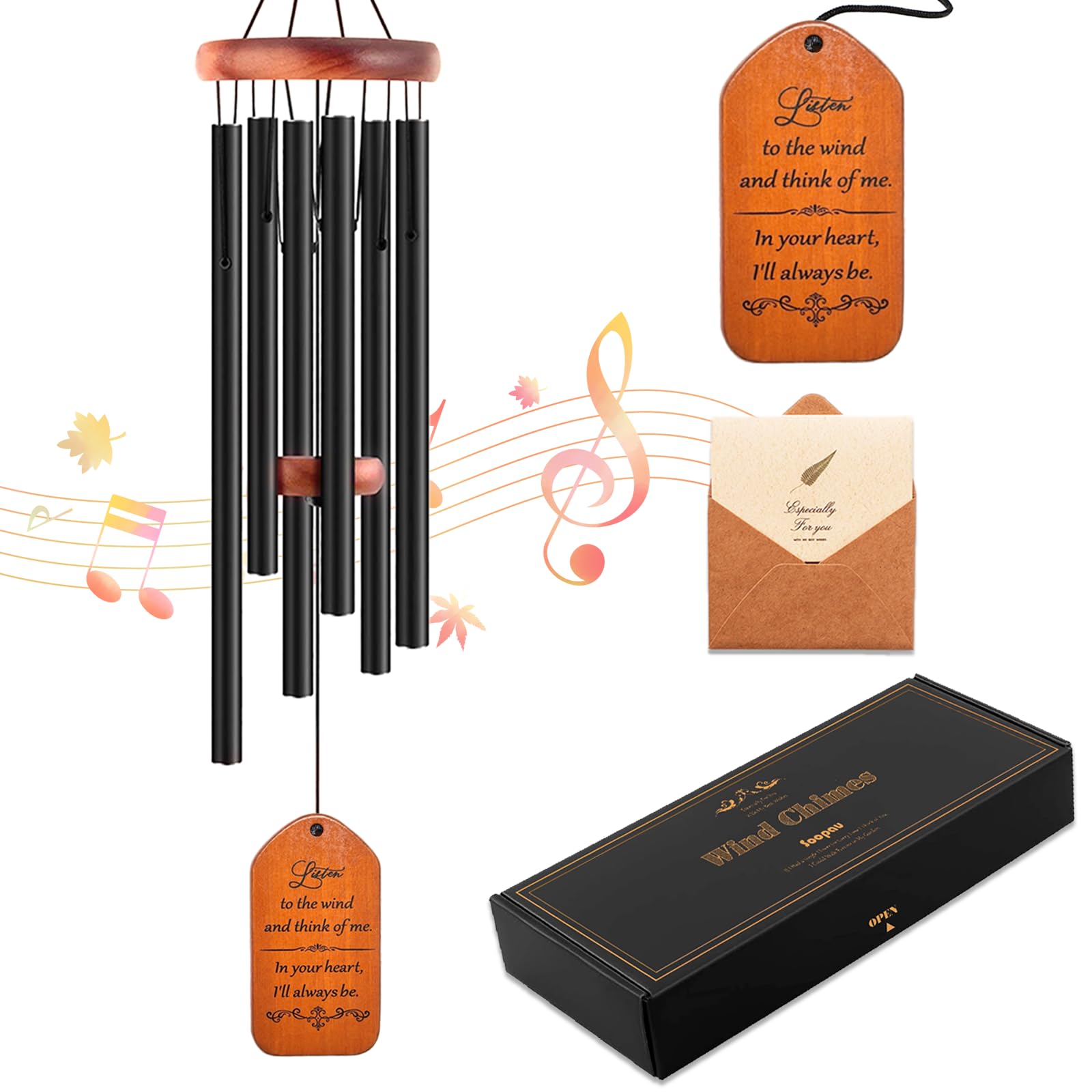 Soopau front view of memorial chime showing tombstone shape and calming presence
