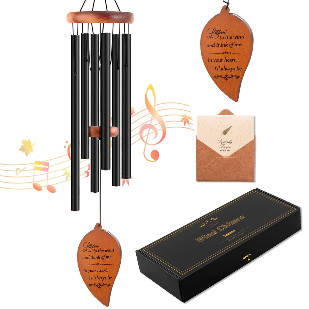 Soopau front view showing full 30-inch wind chime and durable finish