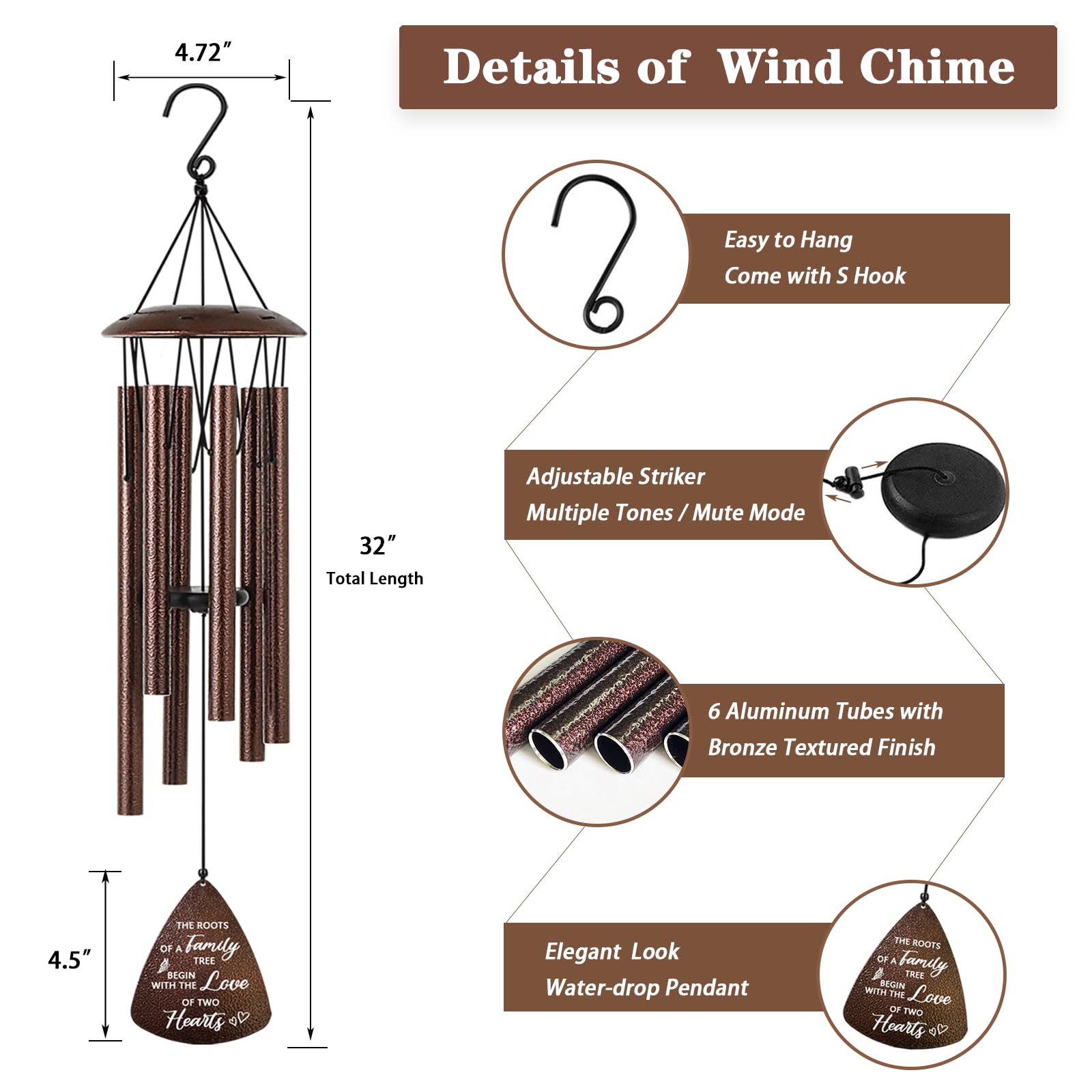 Soopau wind chime next to chair to show 32-inch scale for placement planning