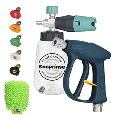 Sooprinse front view of gun and foam cannon showing compact design and easy handling