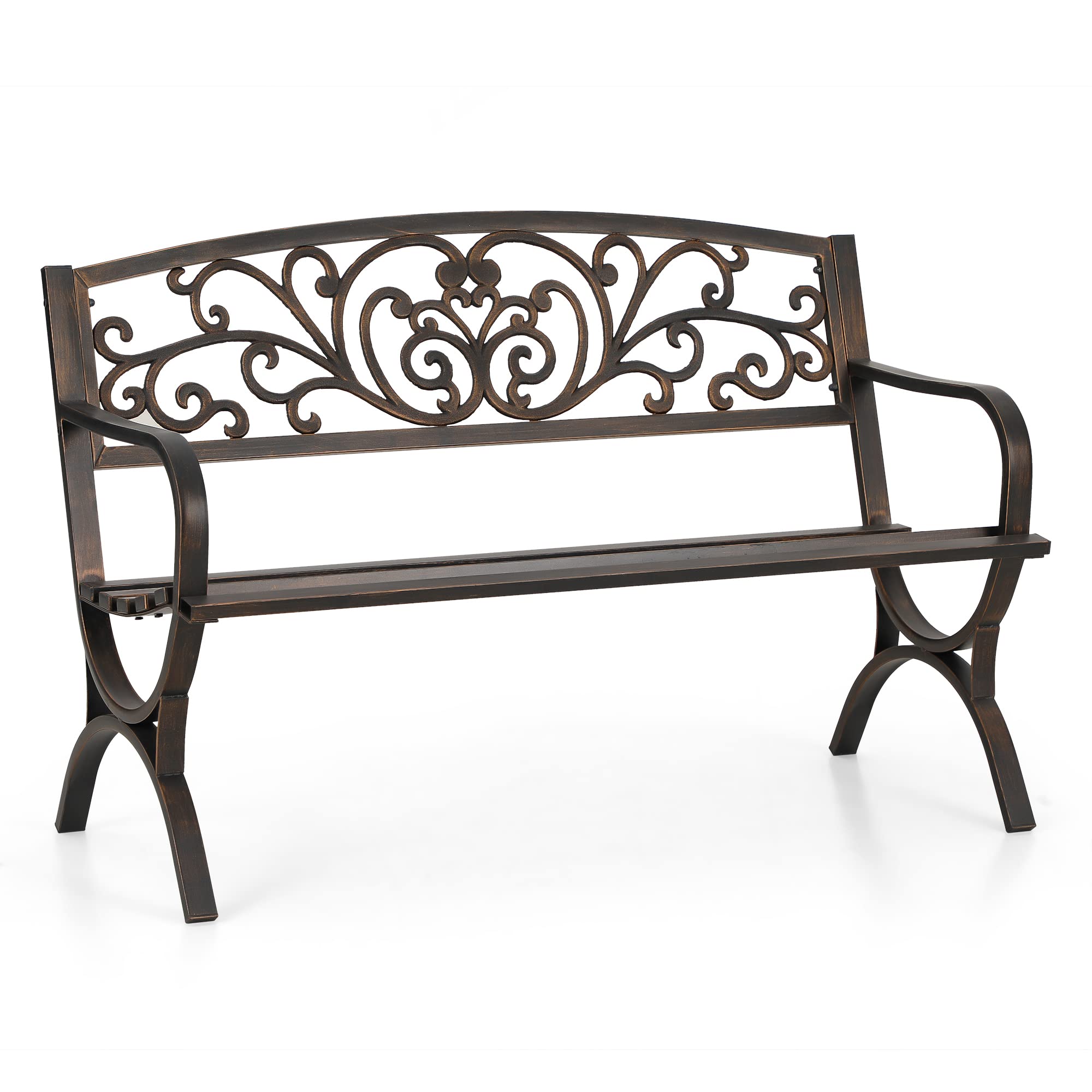 Sophia & William bench front view showing bronze finish and sturdy seating