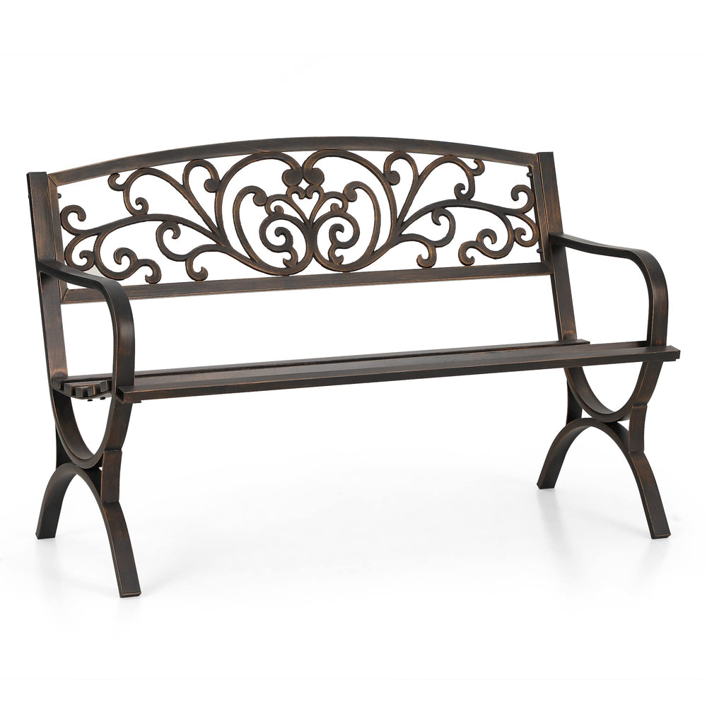 Sophia & William bench front view showing bronze finish and sturdy seating