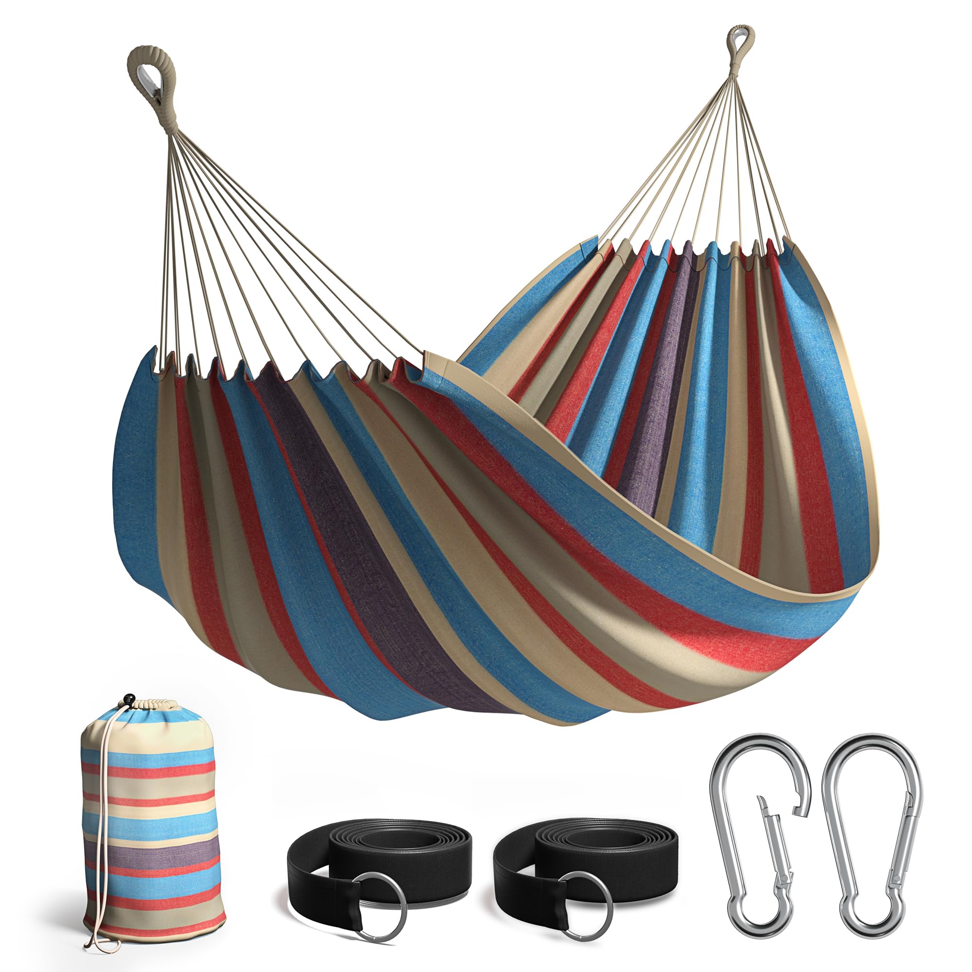 Sorbus full view of striped hammock showing spacious bed and convenience