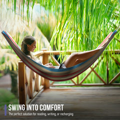 Sorbus hammock folded in carrying pouch for compact transport and storage