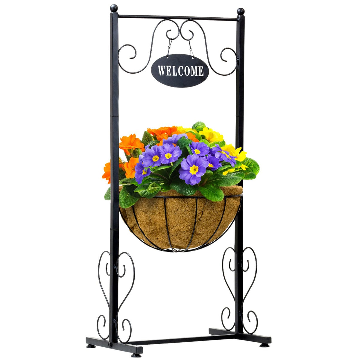 Sorbus front view of welcome planter stand showing neat plant display and curb appeal