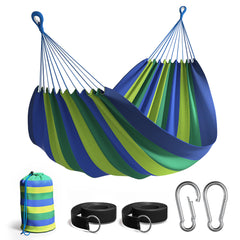 Sorbus front view blue-green striped hammock showing full bed and colors for inviting comfort