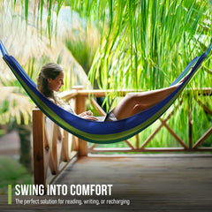 Sorbus hammock in use by two people on a porch offering shared relaxation