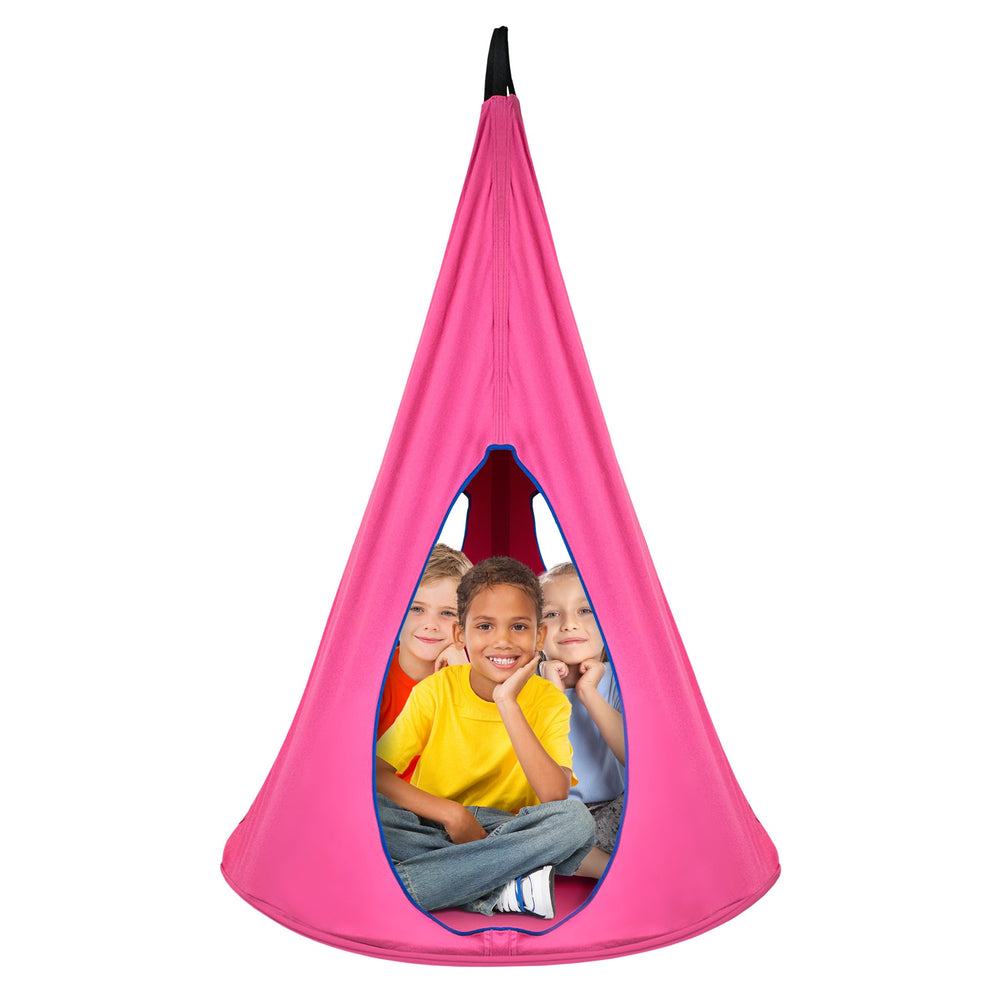 Sorbus pink pod swing front view showing cozy entrance and shape