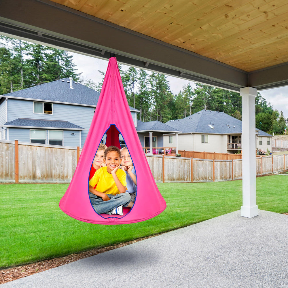 Sorbus pod swing hung from tree for outdoor relaxation benefit