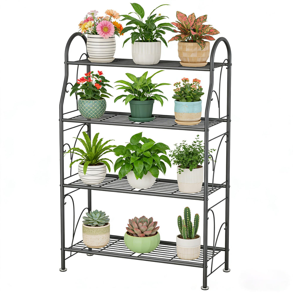 SORCEDAS front view of 4-tier corner stand showing space-saving design and elegant look