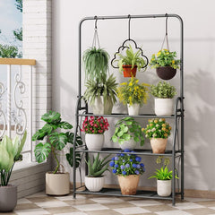 SORCEDAS plant stand styled on a balcony showing compact outdoor use