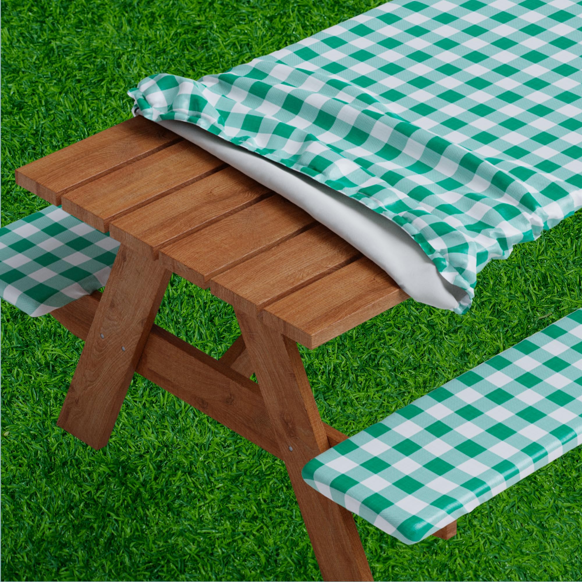 Sorfey checked green front view showing full table coverage and neat look
