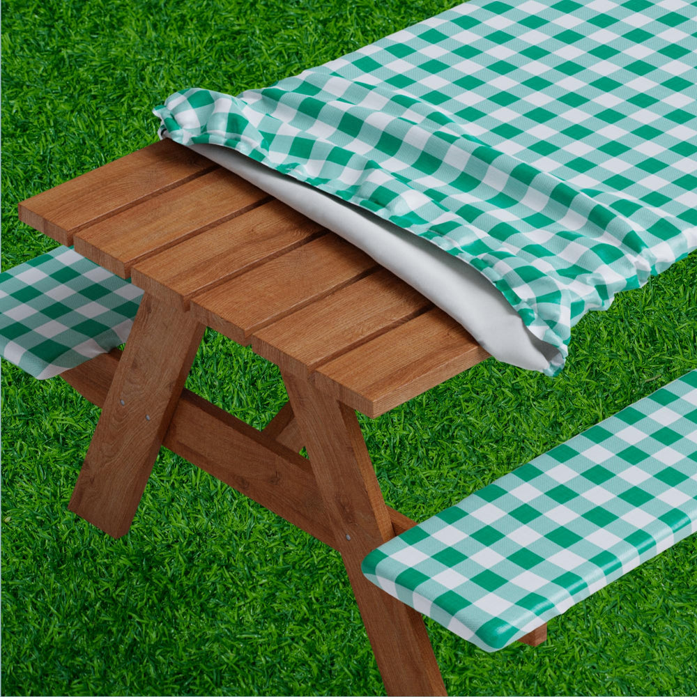 Sorfey checked green front view showing full table coverage and neat look
