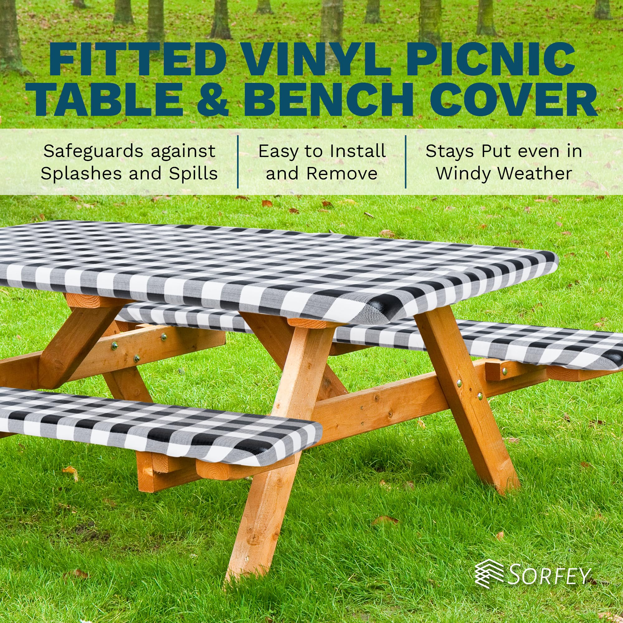 Sorfey picnic table in backyard use with covers, creating easy outdoor entertaining