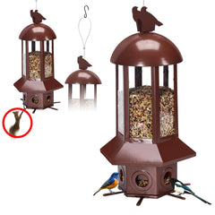 Sorflife feeder front view showing durable metal and six feeding ports benefit: long-lasting use