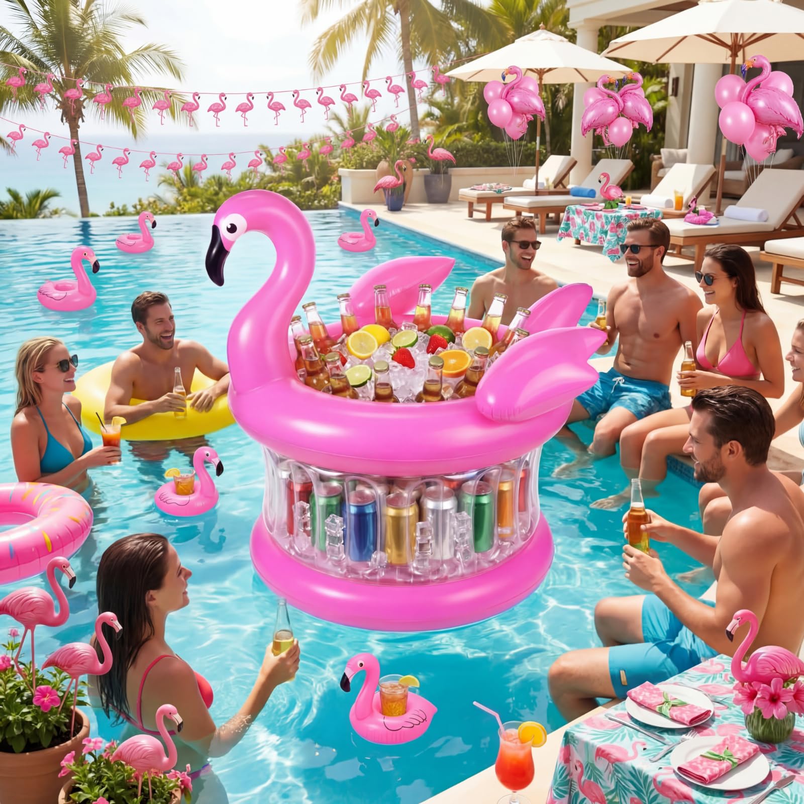 Sosation flamingo floating in pool providing convenience and party style