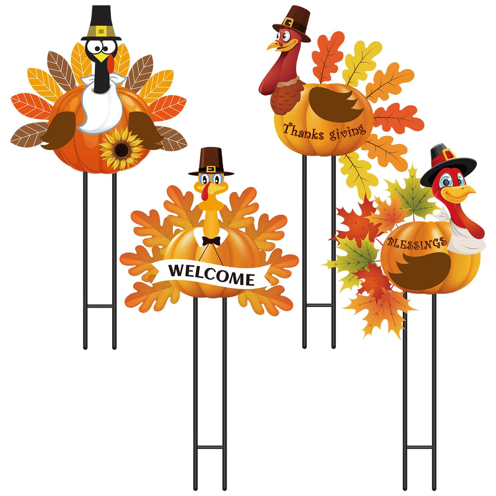 Sosation front view of all four turkey yard stakes creating welcome curb appeal