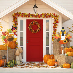 Sosation grouped turkey stakes lining a lawn pathway to guide guests and decorate walkway