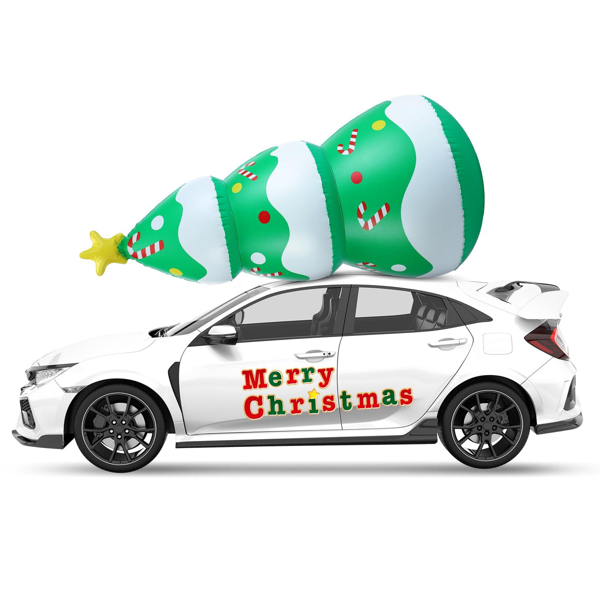 Sosation large inflatable tree on rooftop bright holiday curb appeal