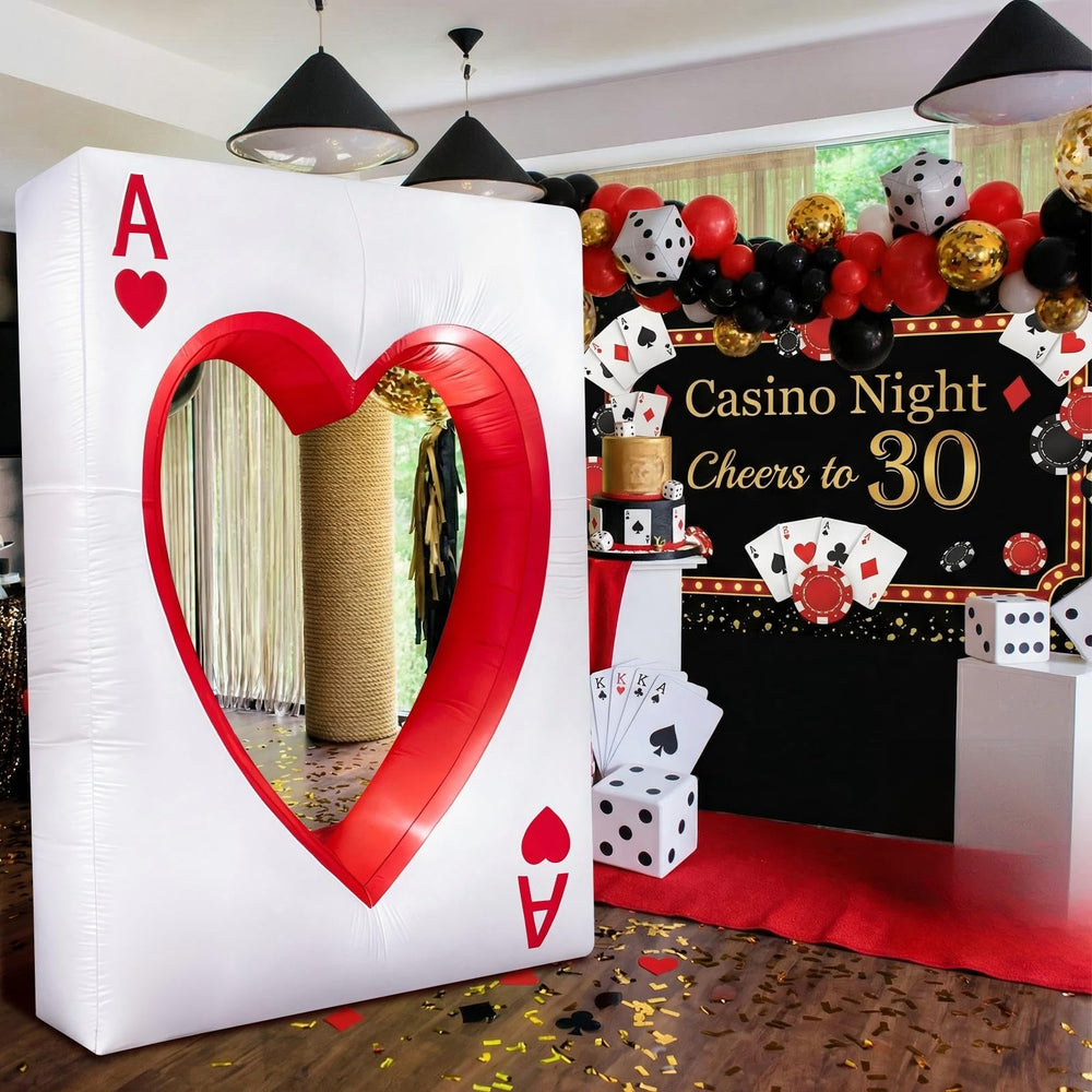 Sotiff nighttime lawn display showing glowing heart playing card creating photo-ready focal point