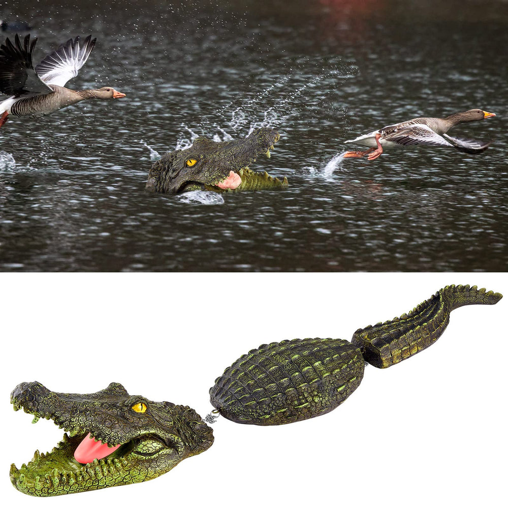 Sotiff floating alligator front view showing realistic pose and deterrent benefit