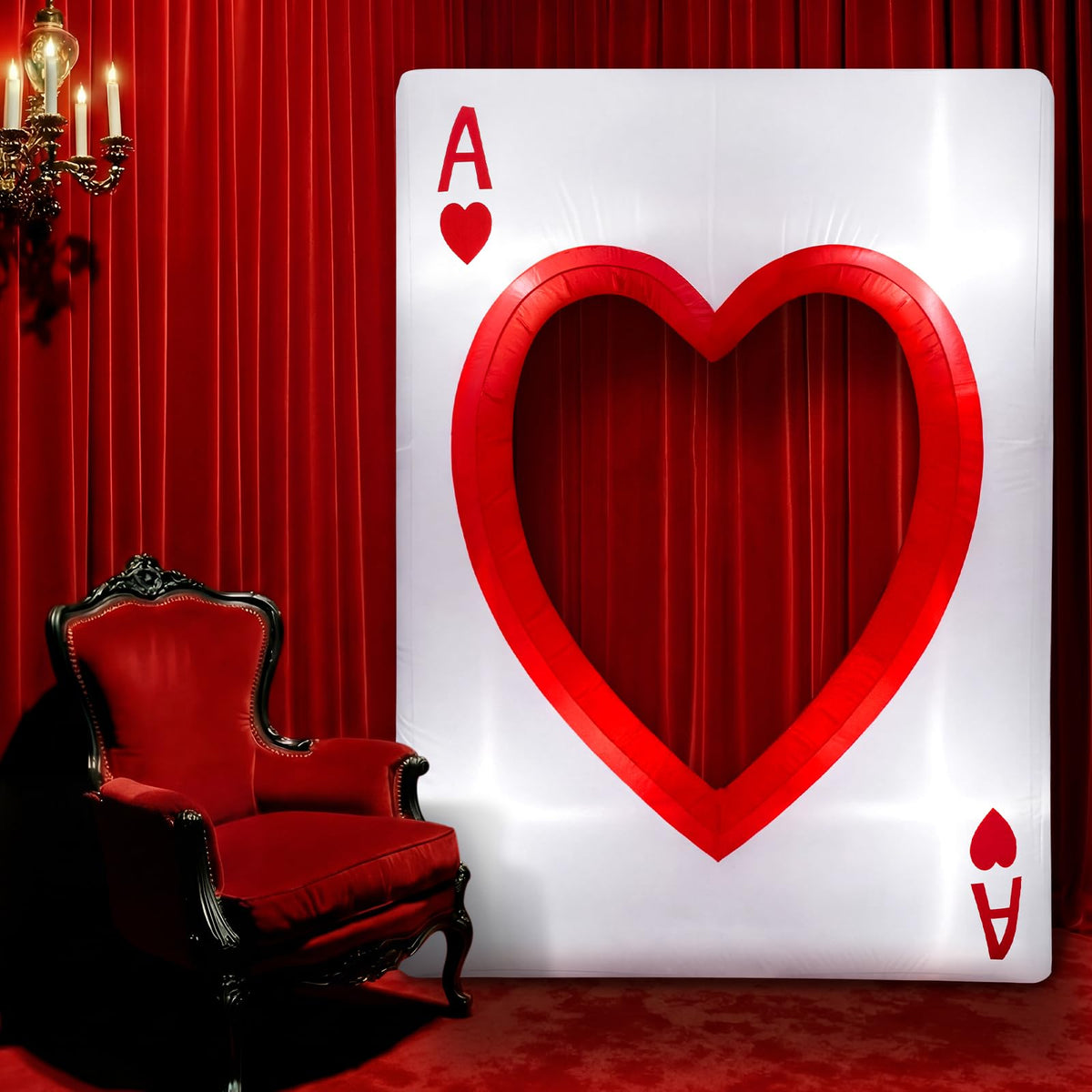 Sotiff front view of inflated heart card showing bold red theme and instant visual impact