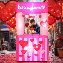 Sotiff kissing booth front view showing bright pink booth and 3D hearts for instant curb appeal
