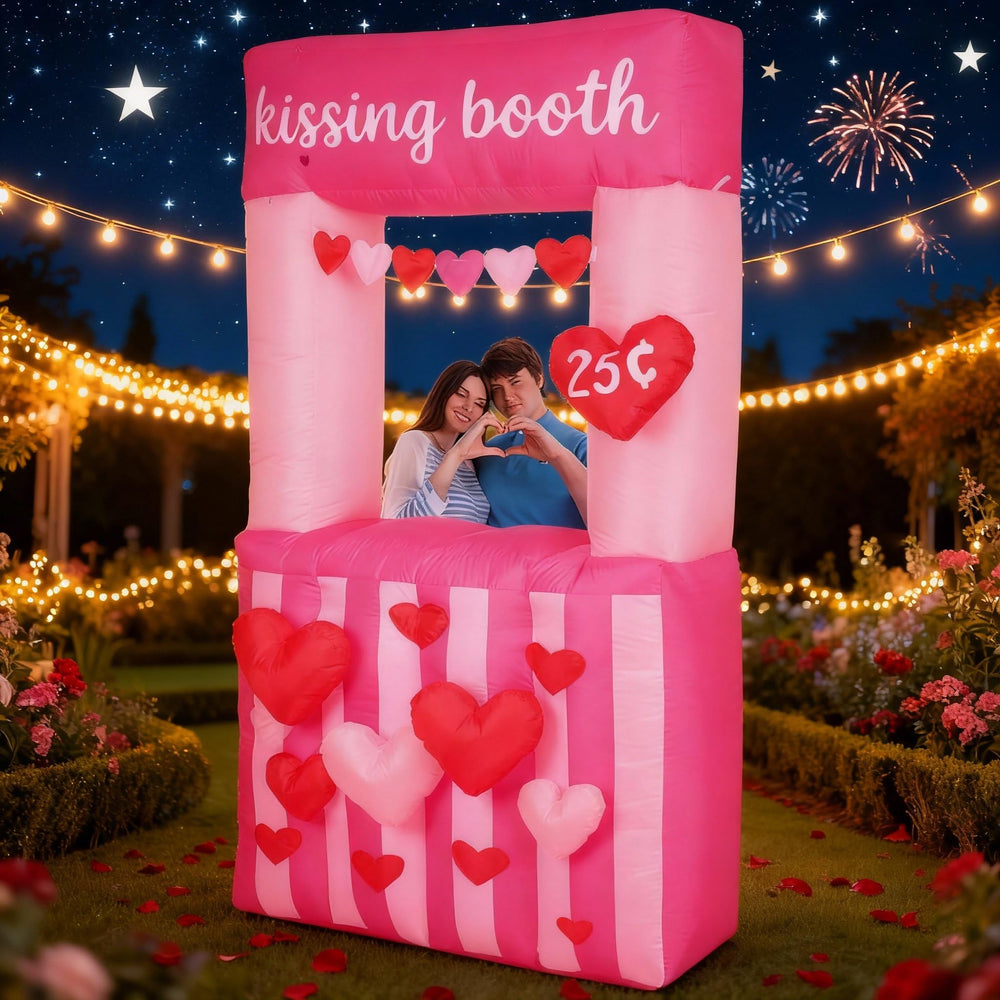 Sotiff kissing booth used as a photo prop with couple posing for memorable event pictures