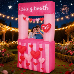 Sotiff kissing booth used as a photo prop with couple posing for memorable event pictures