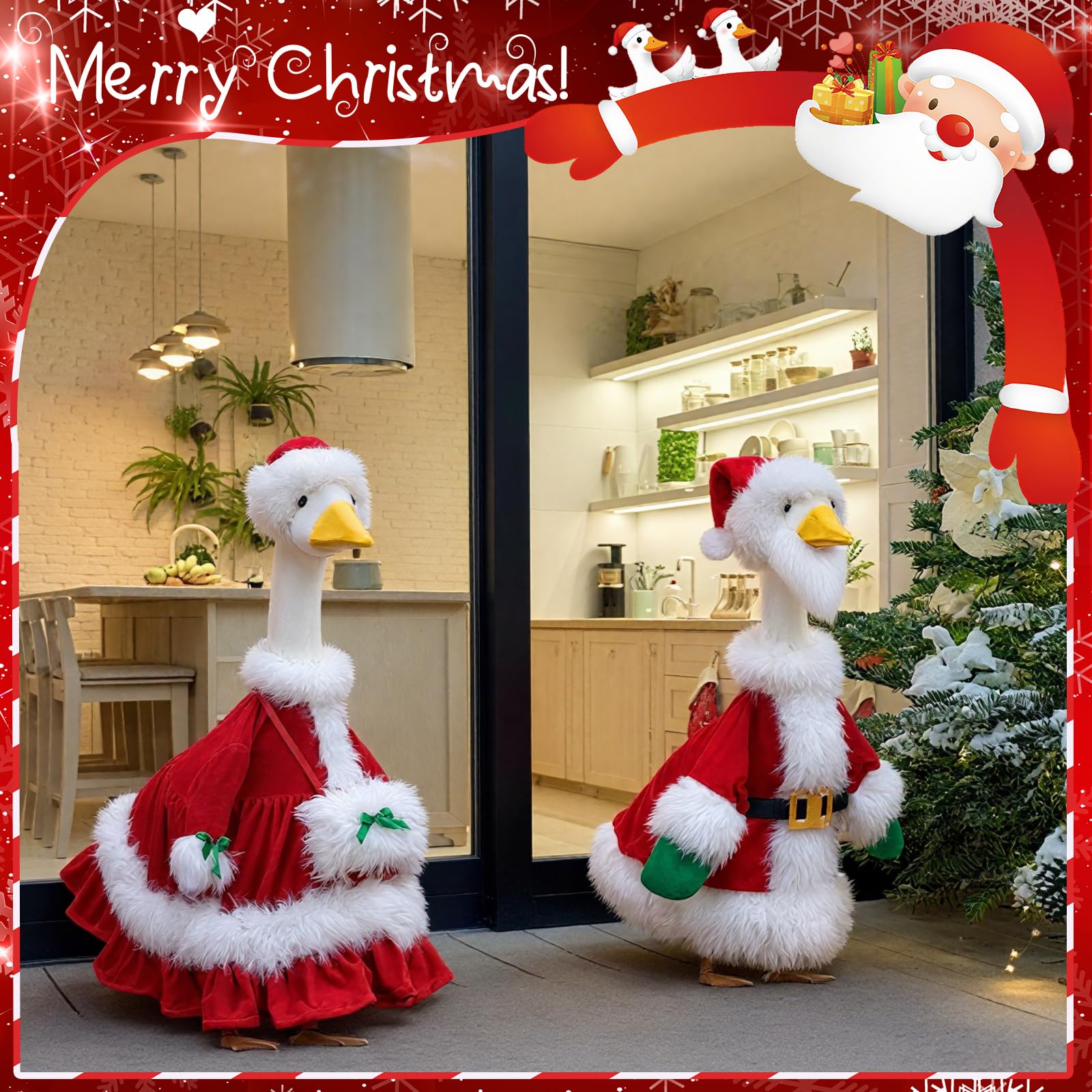 Sotiff styled geese in a winter yard scene boosts curb appeal and festive atmosphere
