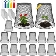 SOUJOY front view of 15-piece cloche set showing included pins and labels protecting seedlings