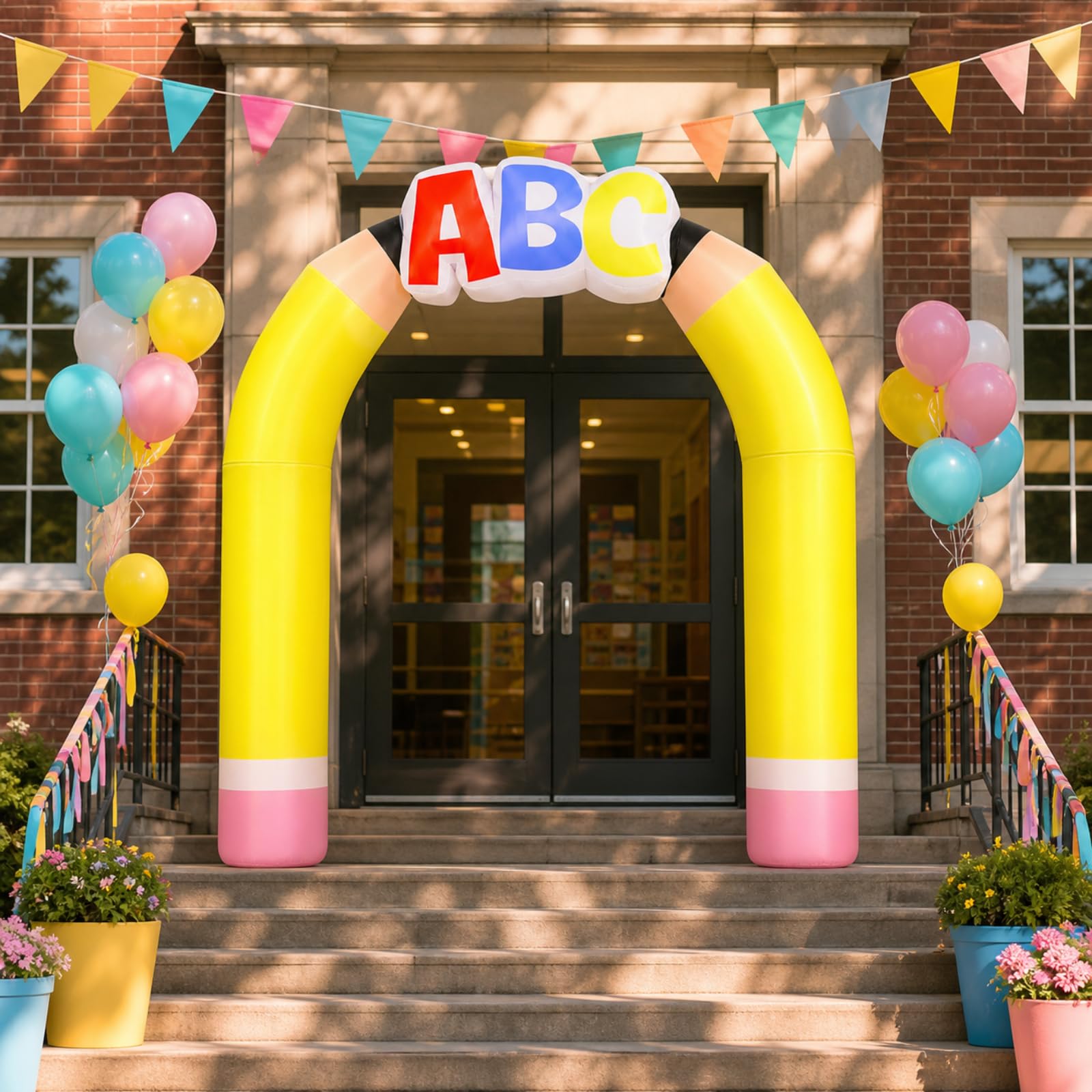 Soulchen arch front view showcasing pencil ABC design and cheerful entrance