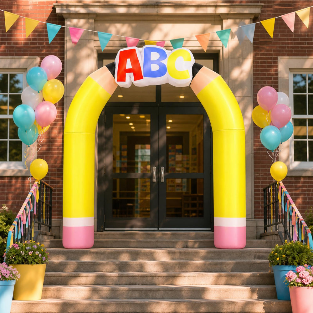 Soulchen arch front view showcasing pencil ABC design and cheerful entrance