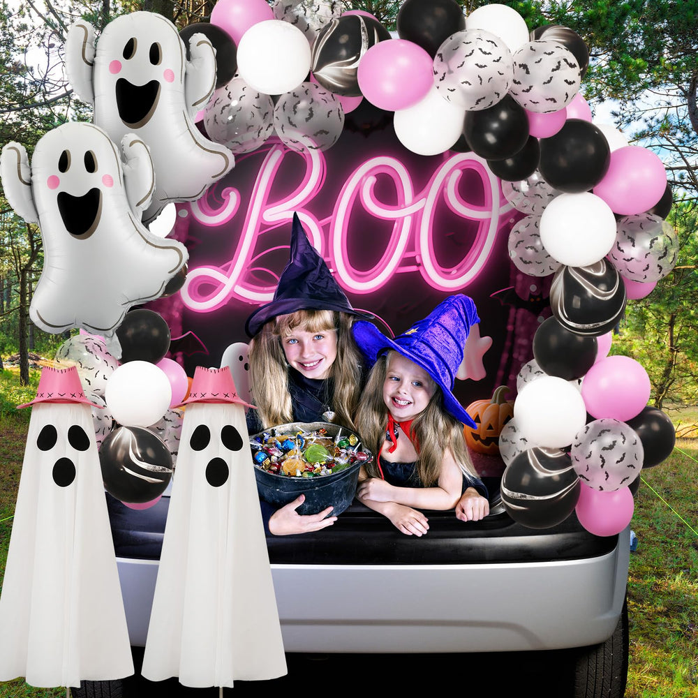 Soulchen pink backdrop fully hung for trunk or treat photo area and focal point