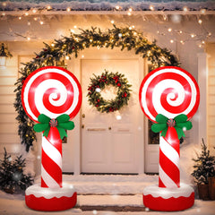 Soulchen front view of two candy inflatables showing festive curb appeal