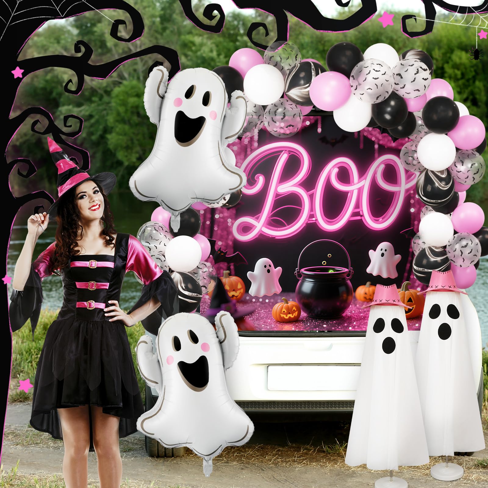 Soulchen trunk display installed in car creating photo-ready pink ghost scene