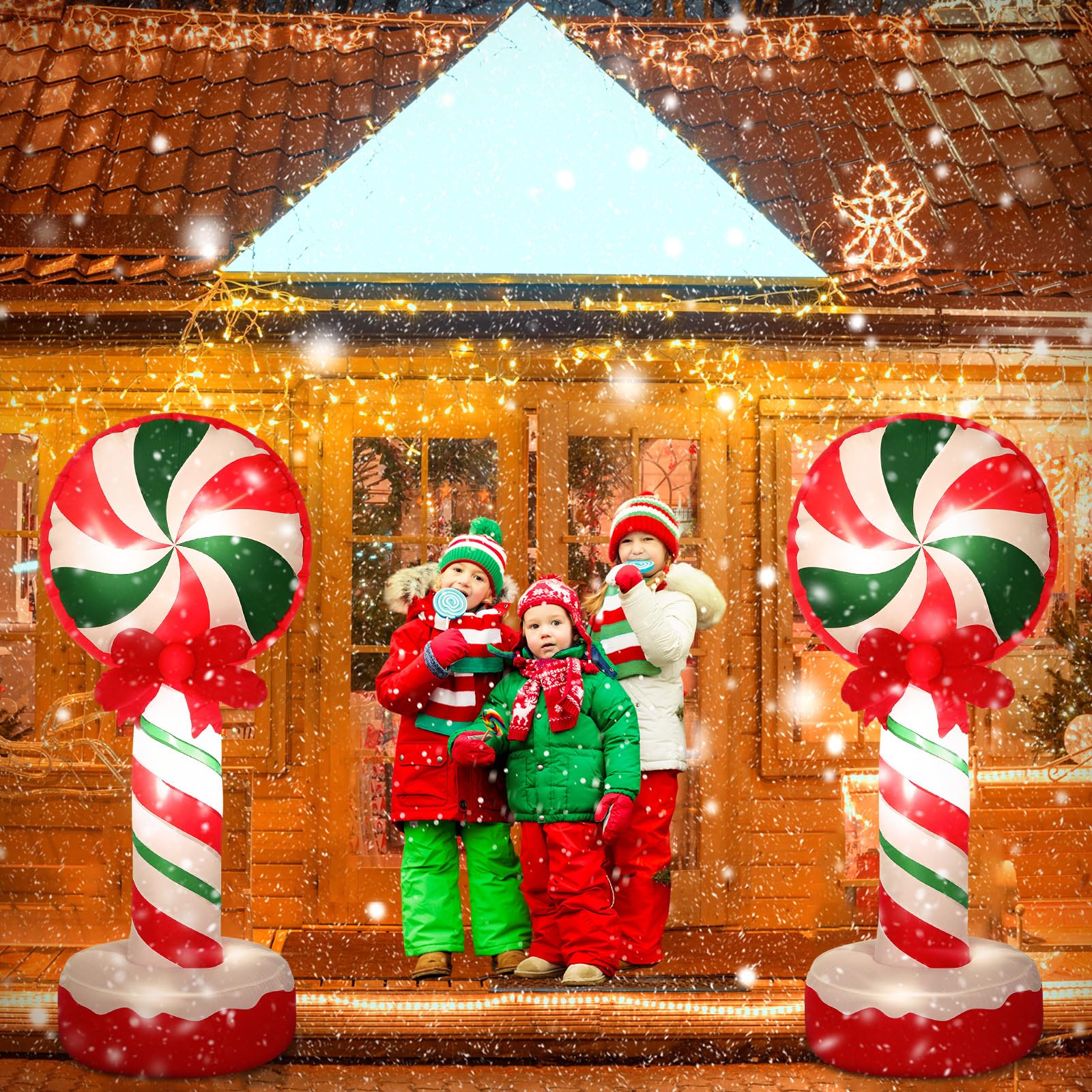 Soulchen LED-lit candy inflatables glowing at night to enhance curb appeal