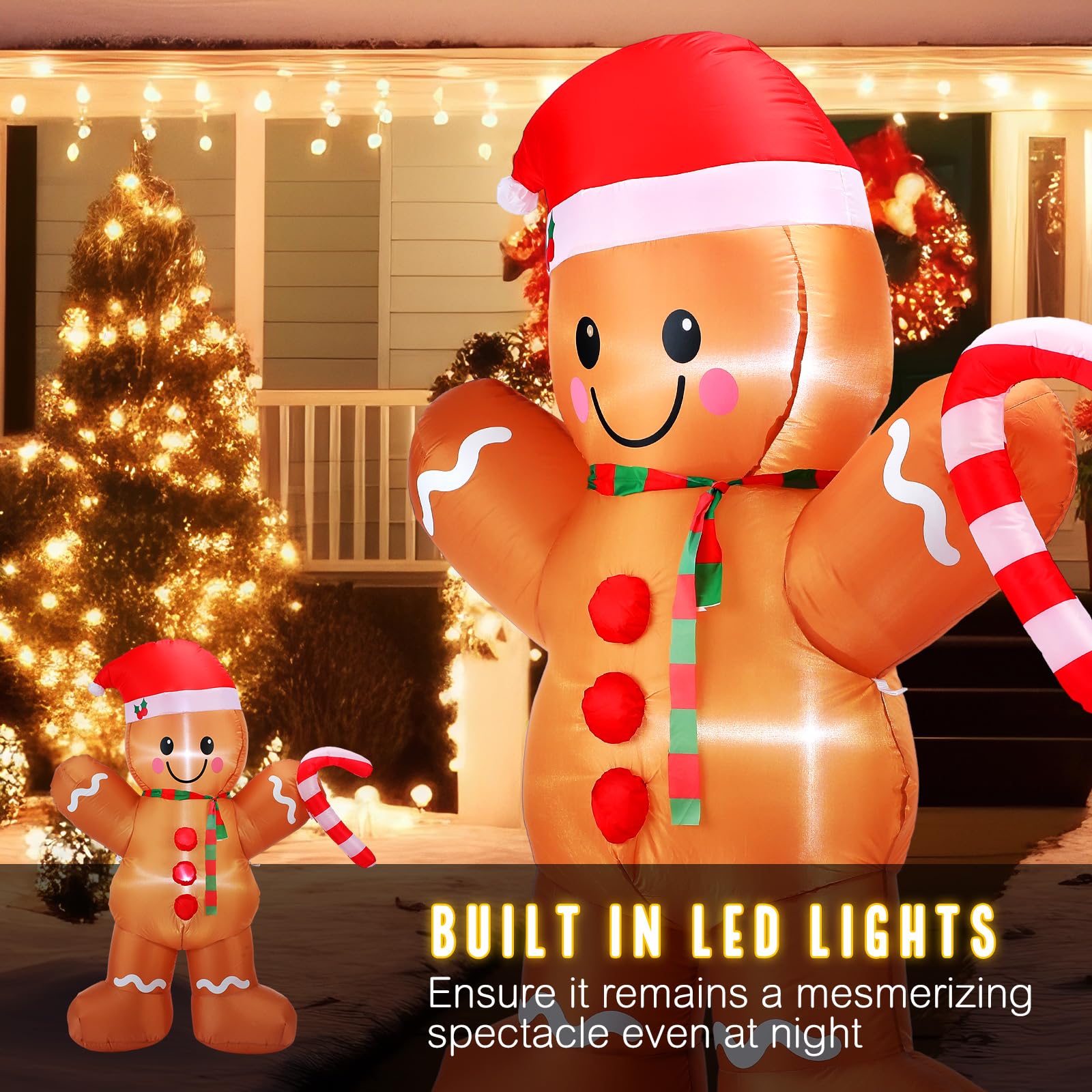 Soulchen nighttime display with LED lights creating warm festive glow
