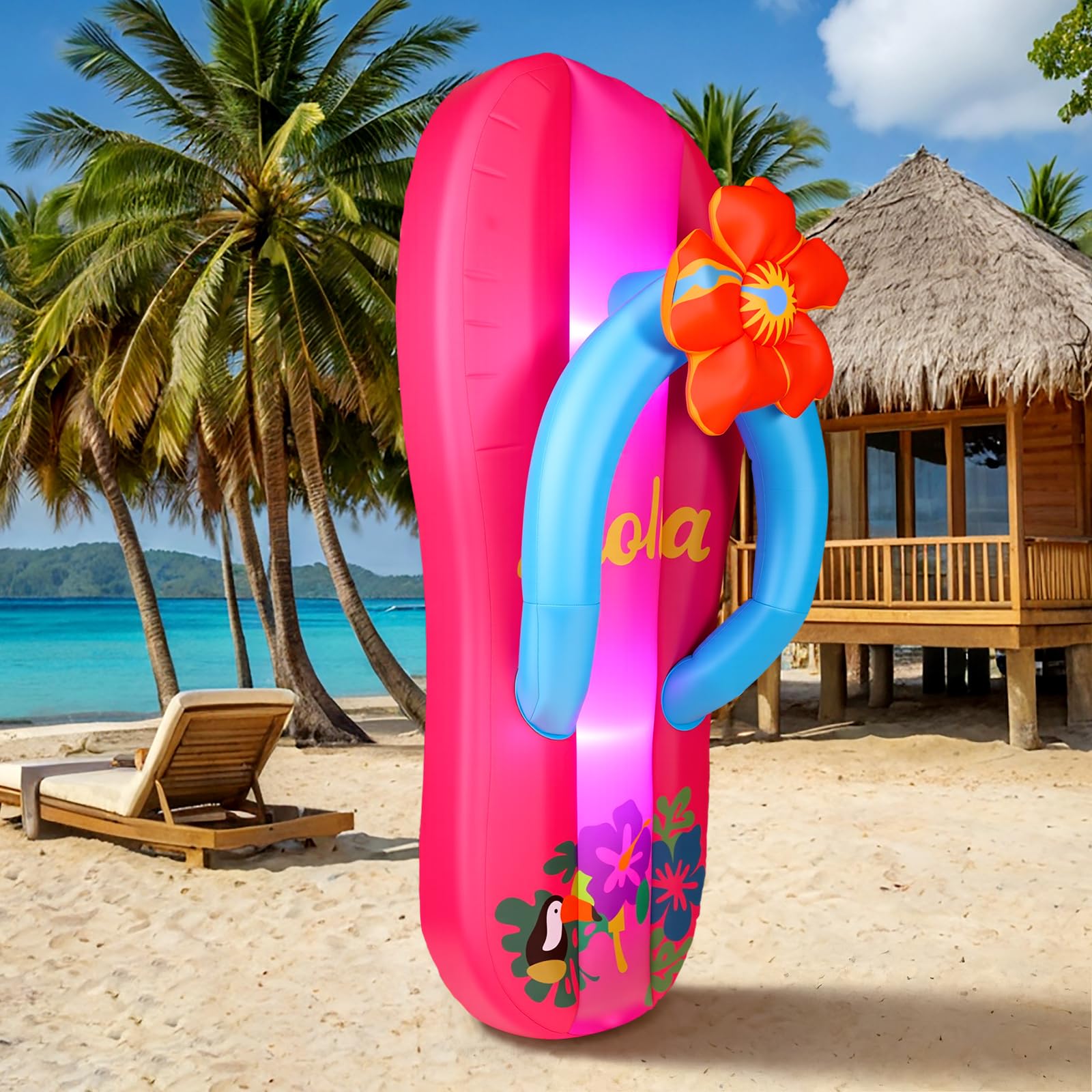 Soulchen poolside scene at dusk with lit flip flop creating tropical atmosphere