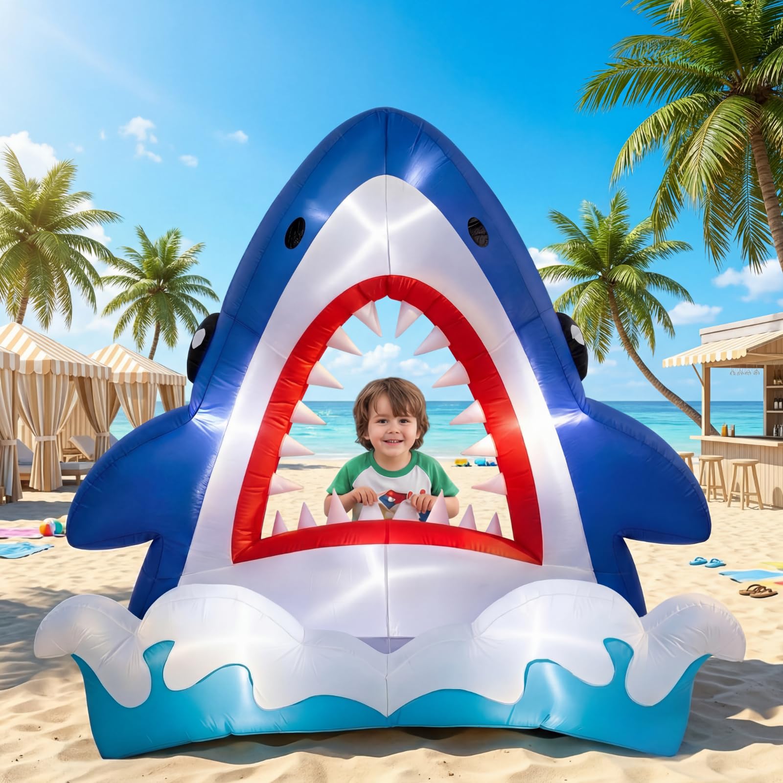 Soulchen shark front view showing full inflatable and bright LED glow