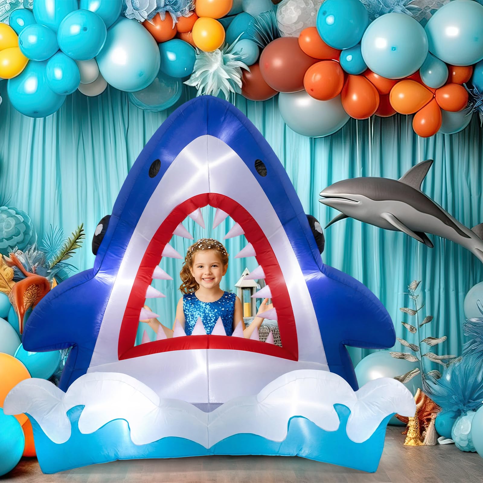 Soulchen shark by poolside in summer setting for festive decoration