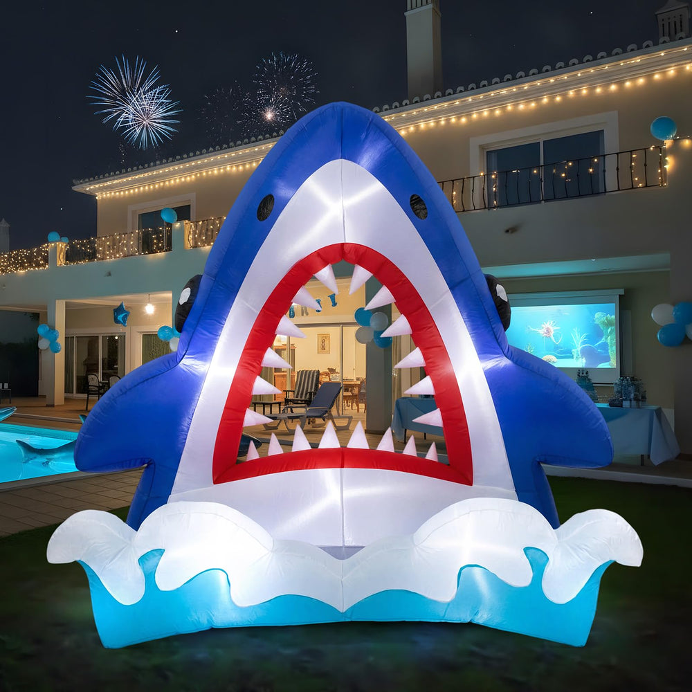 Soulchen shark next to person showing 6x5ft scale for photo props