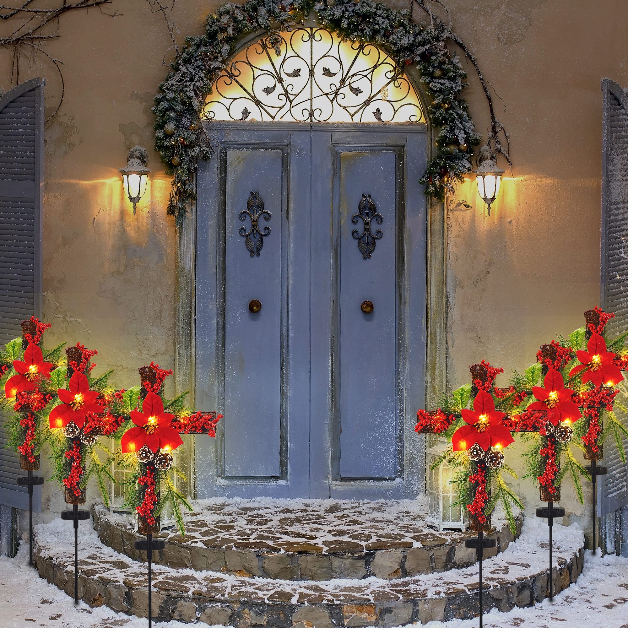 SOWSUN dual stake garden display showing two stakes for balanced holiday decoration