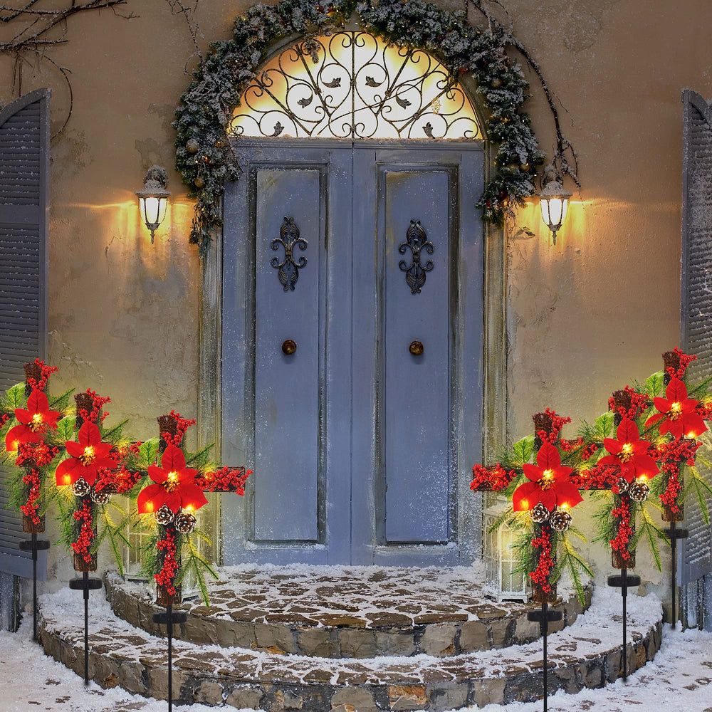 SOWSUN dual stake garden display showing two stakes for balanced holiday decoration