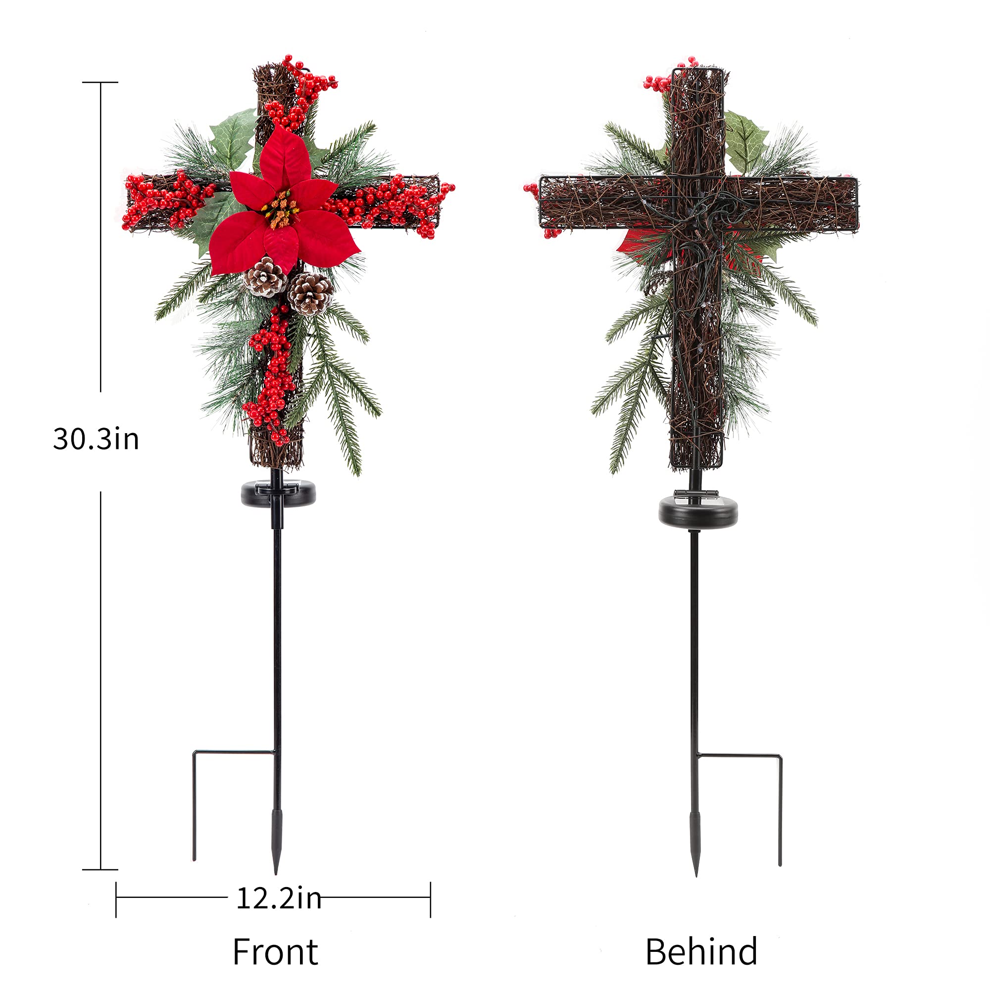 SOWSUN nighttime illumination of cross stake producing warm LED glow for evening visibility