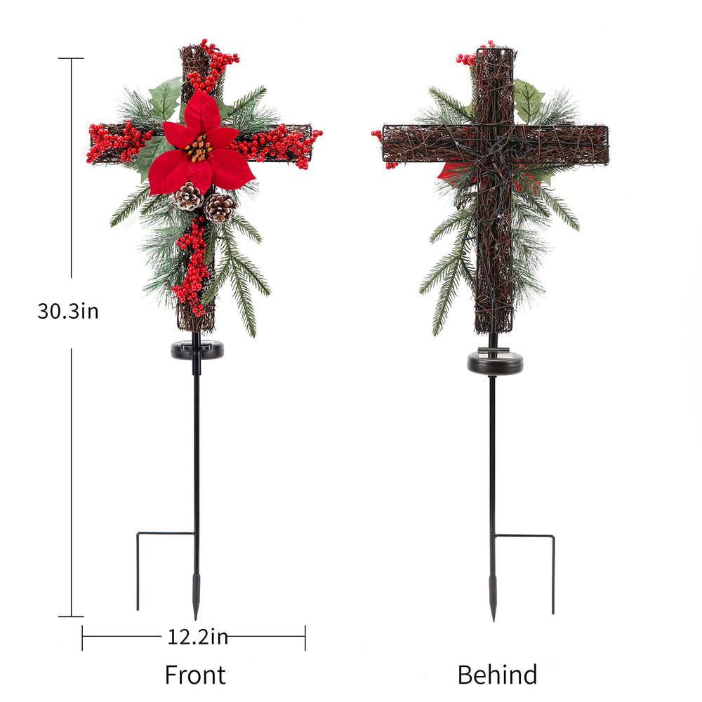 SOWSUN nighttime illumination of cross stake producing warm LED glow for evening visibility